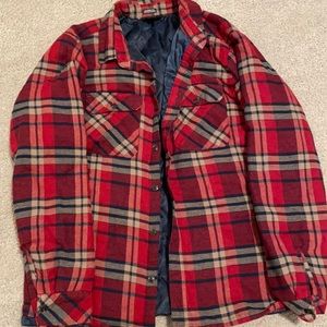 red/navy/tan flannel made by volcom